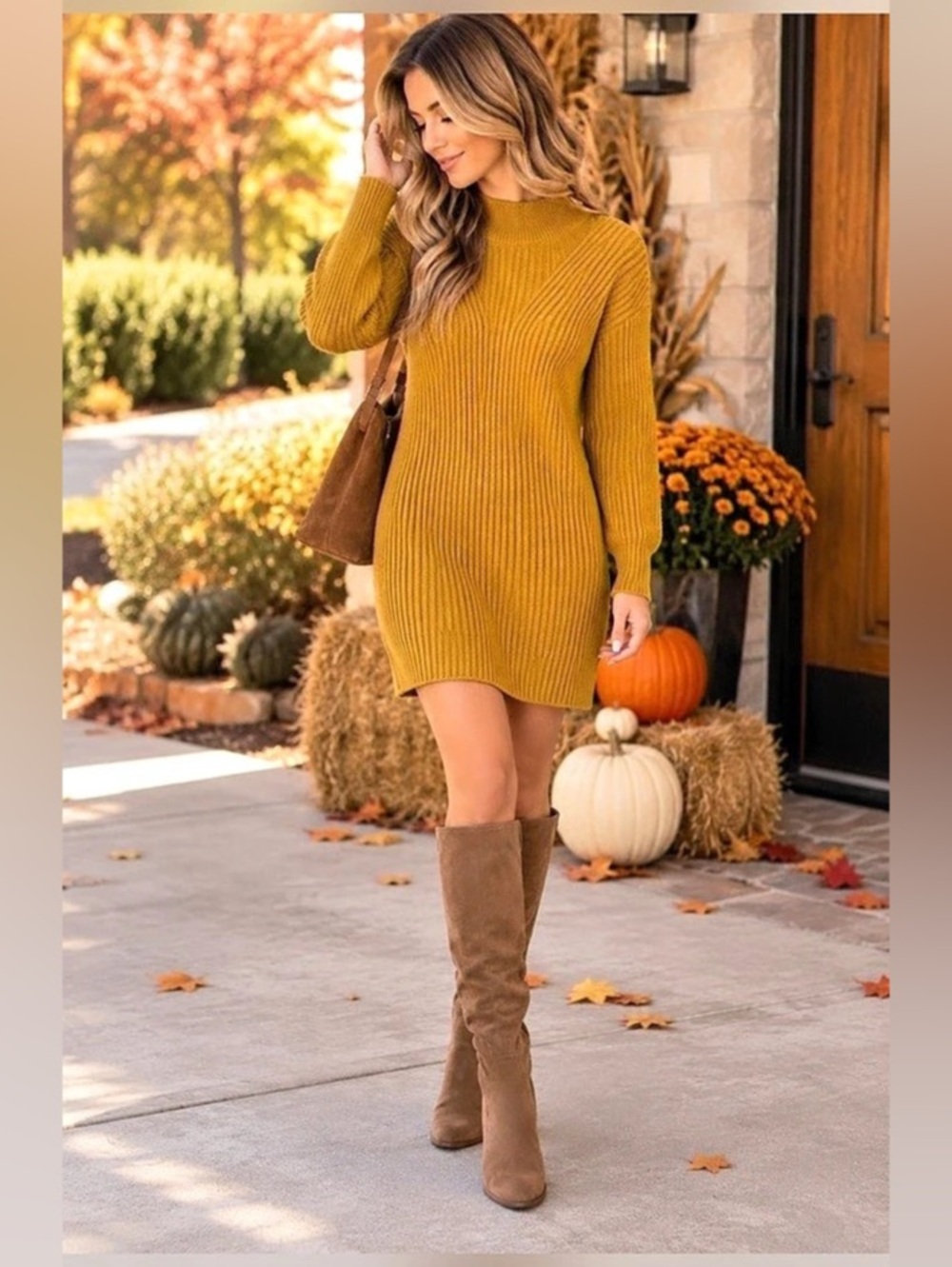 H&M Ribbed Turtleneck Sweater Dress in Brown Size Medium NWT